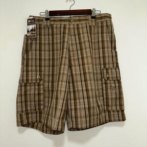 Moose Creek Legendary Brown Plaid Cotton Poplin Cargo Mens Shorts 36 NWT